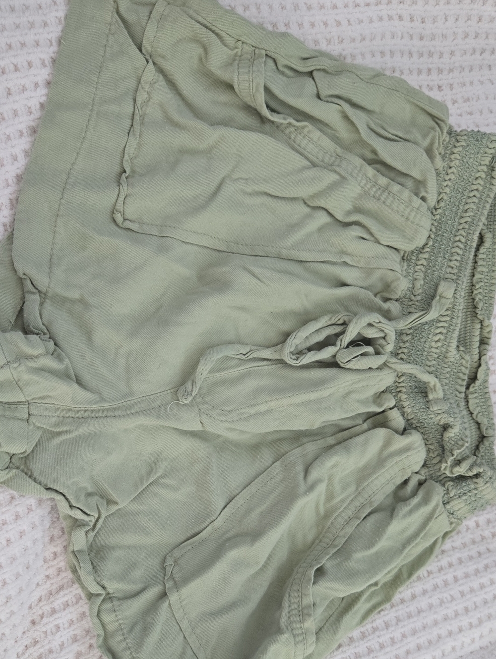 Ci Sono Sage Green High-Waist Smocked Shorts